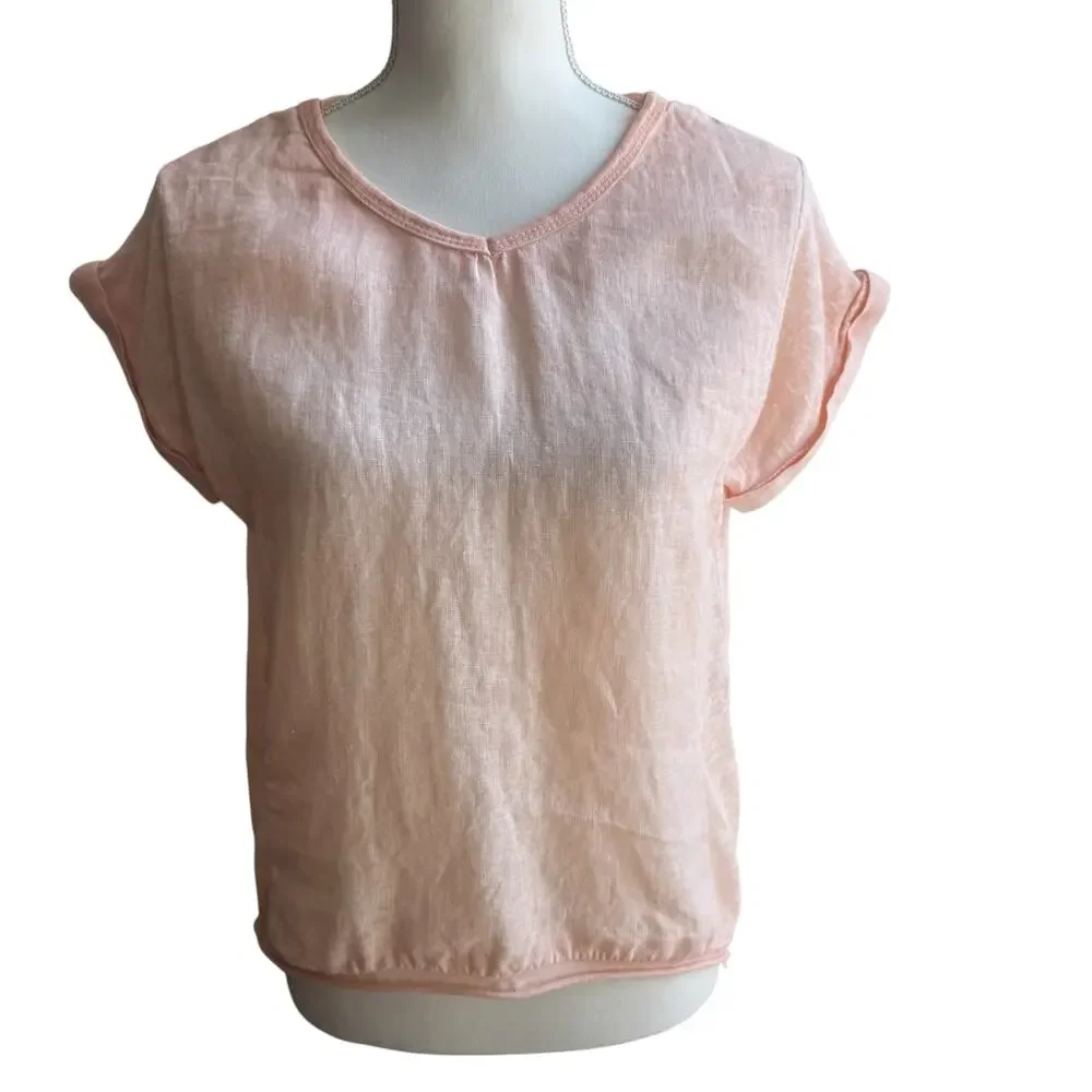 BELLE FRANCE Top Womens S Orange 100% Linen Made in Italy Coastal Beachy Resort - Picture 12 of 12